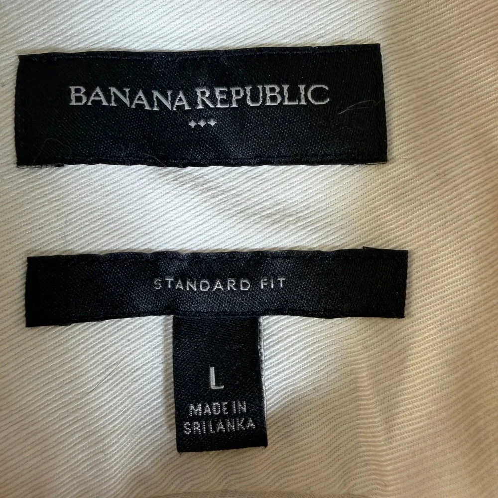 Banana Republic Mens Utility Shirt Stone White Cotton Twill Epaulets L #3948